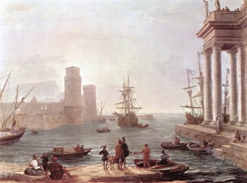 Scène portuaire avec le départ d’ulysse du pays du paysage de Feaci Plage de Claude Lorrain Peinture à l'huile